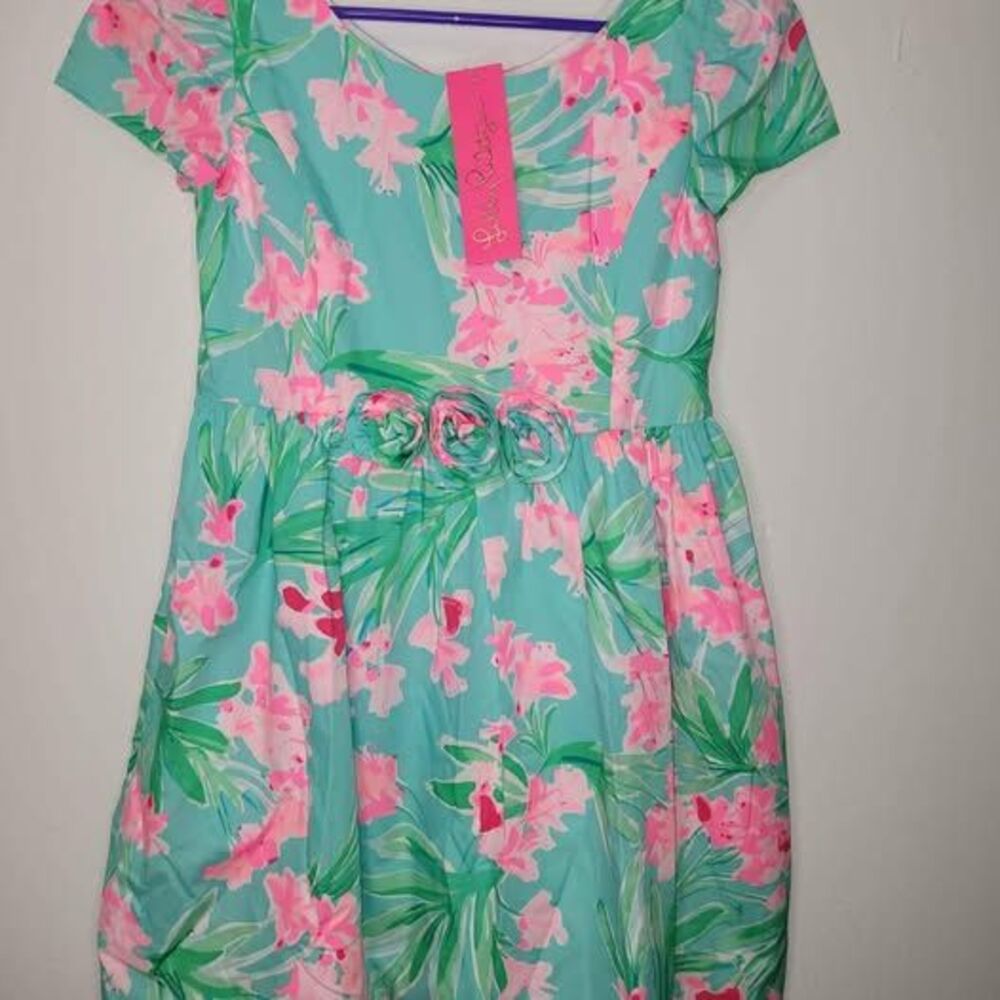 Girls Lilly Pulitzer Momoa Dress sz 14 NWT Aqua Al Fresco Isn't She Lovely